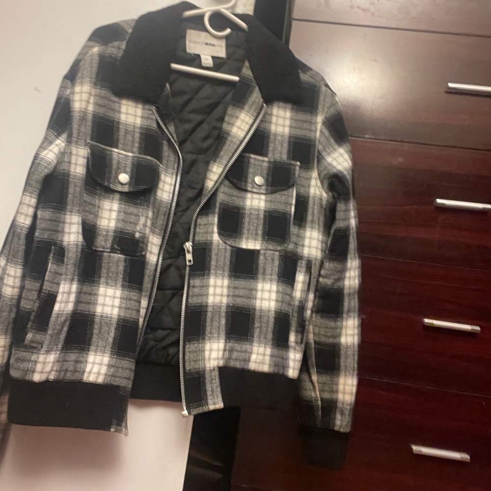 Stylish Black and White Checkered Men's Jacket